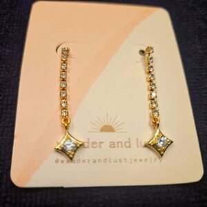 Rhinestone Dangle Gold-Tone Earrings